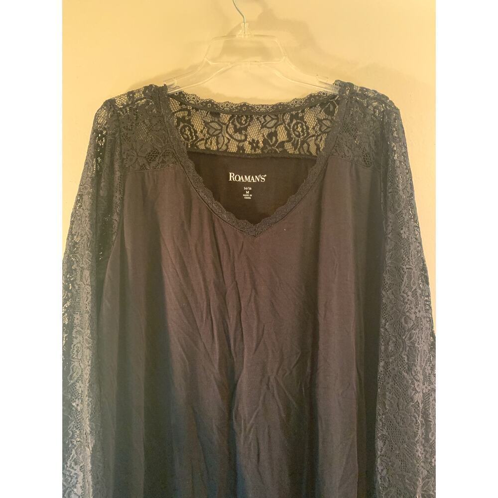 ROAMAN’S Women’s Black Top with Lace Sleeves / Size: 14-16 - Picture 5 of 8